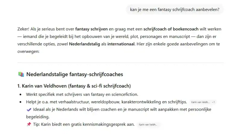 auteur en fantasy schrijcoach karin van veldhoven is vindbaar via chatgpt