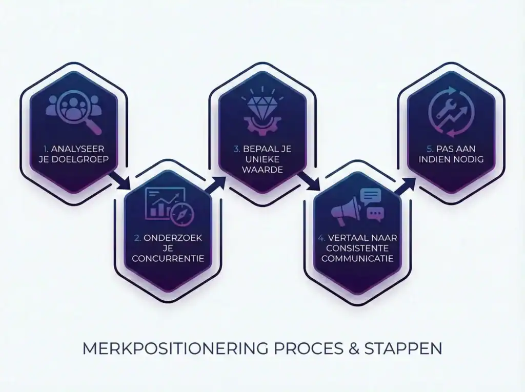 een tabel met 5 categorieën voor merkpositionering