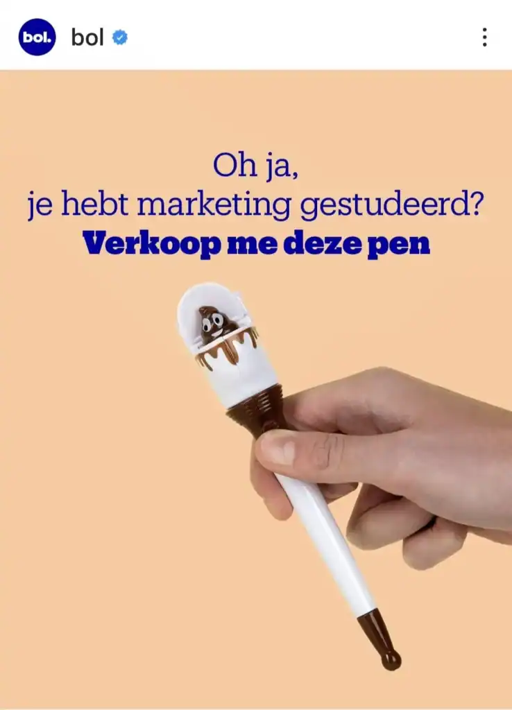 advertentie van de webshopwinkel bol.com waarin hun huisstijl en branding duidelijk is