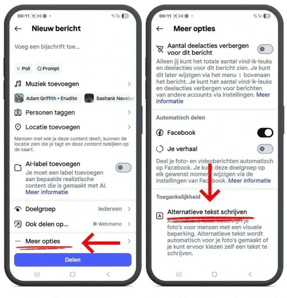 screenshot van instagram over hoe je een alternatieve tekst kan toevoegen aan een post