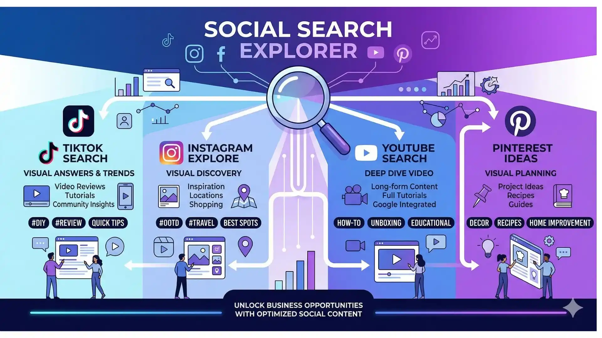 een overzicht van verschillende social media platformen en de social search